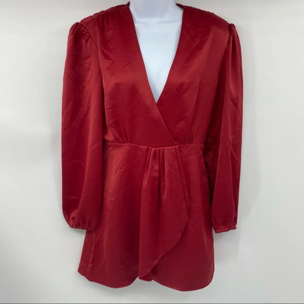 Sandro Red Leana Wrap-effect Satin-crepe Mini Dress 36 = US XS New - Picture 4 of 16